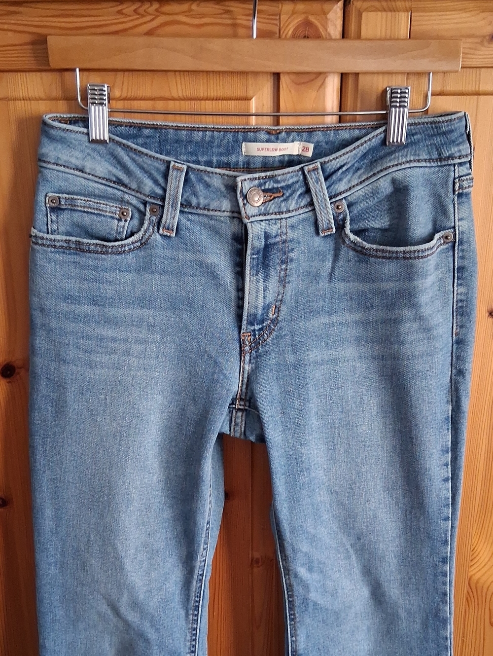 Levi's Superlow Boot Cut Stretch Low Rise Denim Jeans Size 28 - Picture 2 of 7